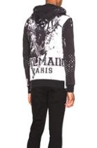 Balmain Helmet Print Full Zip Hoodie In Black