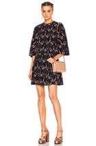 Valentino Heart Print Bell Sleeve Mini Dress In Abstract,black,pink