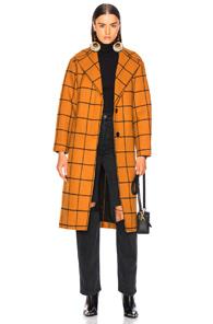 Self-portrait Long Check Overcoat In Orange,plaid
