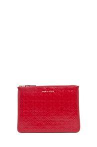 Comme Des Garcons Star Embossed Pouch In Red,geometric Print