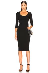 Victoria Beckham 3/4 Sleeve Scoop Neck Fitted Midi Dress In Black