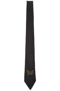 Alexander Mcqueen Gold Boullion Moth Tie In Black