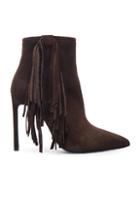 Saint Laurent Paris Fringe Suede Booties In Brown