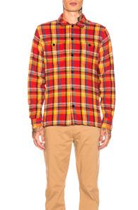 Frame Flannel Shirt Jacket In Orange,plaid,red