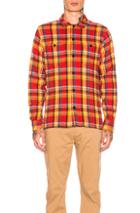 Frame Flannel Shirt Jacket In Orange,plaid,red