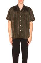 Second/layer Camp Collar Short Sleeve Shirt In Green,stripes