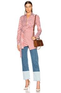 Victoria Beckham Wide Stripe Shirting Wrap Tie Shirt In Red,stripes
