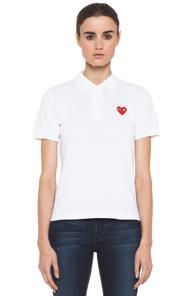Comme Des Garcons Play Cotton Polo With Red Emblem In White