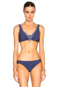 Karla Colletto Denim Crop Bikini Top In Blue