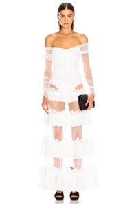 Jonathan Simkhai Threaded Lace Ruffle Bodysuit Dress In White