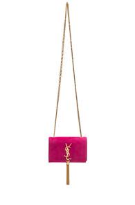 Saint Laurent Small Monogramme Suede Chain Tassel Bag In Pink