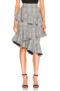 Ganni Garvey Skirt In Black,checkered & Plaid,gray