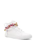 Buscemi 100mm High Top Belt Weave Pebbled Leather Sneakers In White
