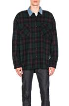 Fear Of God Denim Collared Oversized Flannel In Blue,checkered & Plaid,green