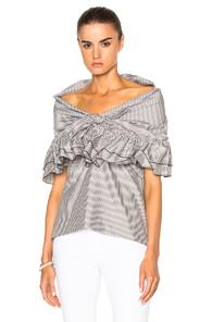 Isa Arfen Sleeveless Ruffle Knot Top In Black,white,stripes