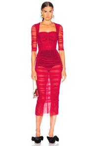Dolce & Gabbana Ruched Tulle Midi Dress In Red