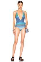 Missoni Mare Deep V Neck Swimsuit In Blue,ombre & Tie Dye,stripes