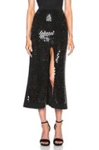 David Koma Front Split Mirror & Crystals Embroidered Skirt In Black,metallics
