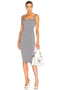 Victoria Beckham Graphic Houndstooth Cami Fitted Dress In Blue,geometric Print,white