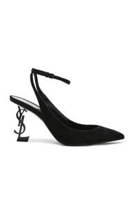 Saint Laurent Suede Opium Monogramme Ankle Strap Pumps In Black