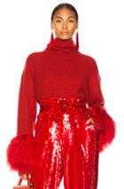 Sally Lapointe Cashmere Turtleneck Sweater With Lamb Shearling In Red