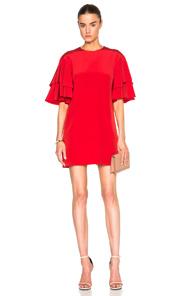 Tibi Ruffle Sleeve Shift Dress In Red