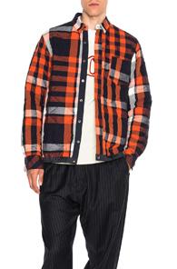 Sacai Elastic Shirt In Orange,blue,checkered & Plaid