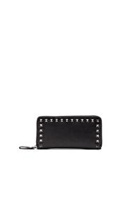 Valentino Rockstud Noir Zip Around Continental Wallet In Black