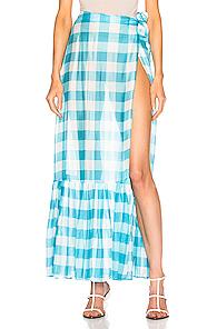 Adriana Degreas Vichy Long Pleated Skirt In Blue,plaid,white