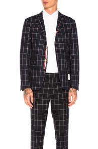Thom Browne Windowpane Blazer In Blue,checkered & Plaid