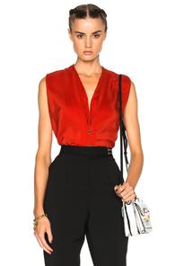 Lanvin Silk V Neck Blouse In Red,floral