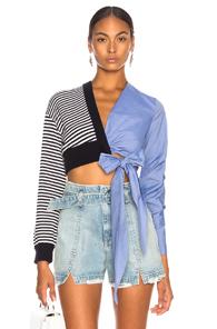 Jonathan Simkhai Knit Oxford Wrap Top In Blue,stripes