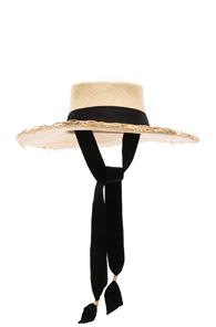 Sensi Studio Frayed Boater Hat With Band In Cream