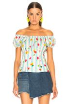 Caroline Constas Dione Top In Green,stripes,floral
