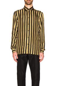 Versace Logo Stripe Shirt In Abstract,blue,yellow