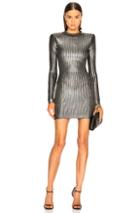 Balmain Ribbed Long Sleeve Mini Dress In Metallic