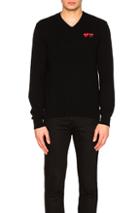 Comme Des Garcons Play V Neck Double Emblem Sweater In Black