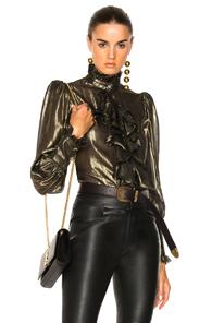 Redemption Gold Striped Victorian Blouse In Metallics