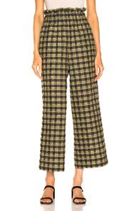 Ganni Seersucker Check Pant In Green,plaid