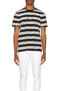 Frame Yarn Dye Crew Tee In Black,stripes