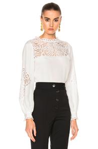 Oscar De La Renta Lace Trim Blouse In White