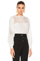 Oscar De La Renta Lace Trim Blouse In White