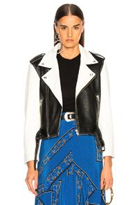 Ganni Angela Leather Jacket In Black,white