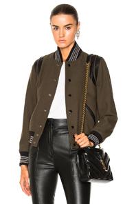 Saint Laurent Teddy Bomber Jacket In Green