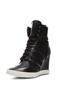 Chloe Leather & Wool Sneaker Wedge In Black