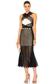 David Koma Zig Zag Macrame Midi Dress In Black