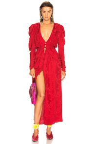 Attico Jacquard Ruffle Maxi Dress In Floral,red