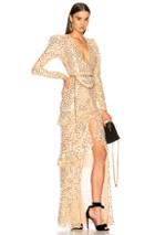 Alessandra Rich Sequin Long Sleeve Gown In Neutrals