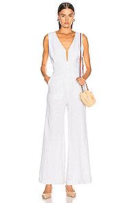 Enza Costa Front Zip V Neck Jumpsuit In White
