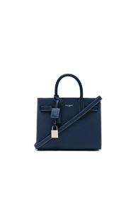 Saint Laurent Nano Contrast Stitching Supple Sac De Jour In Blue